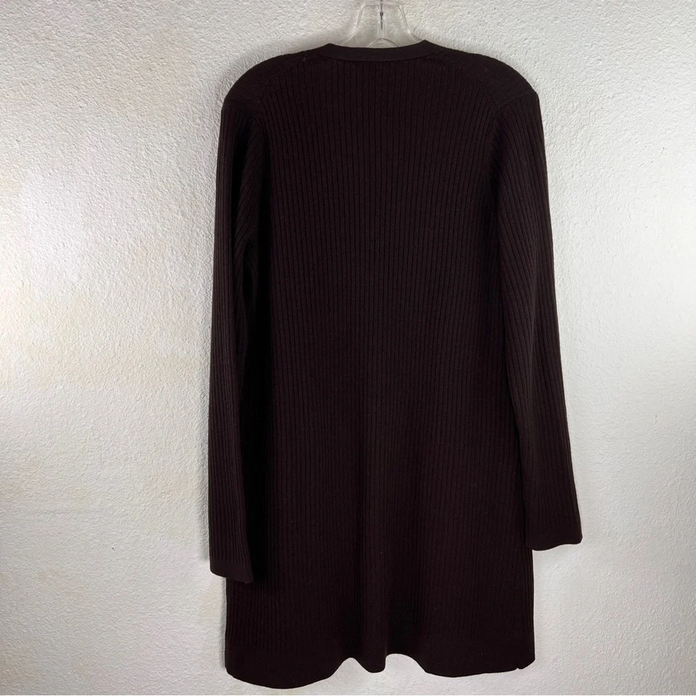 EILEEN FISHER Dark Brown ribbed duster sweater. Long sleeves, two pockets. SP - Picture 3 of 5